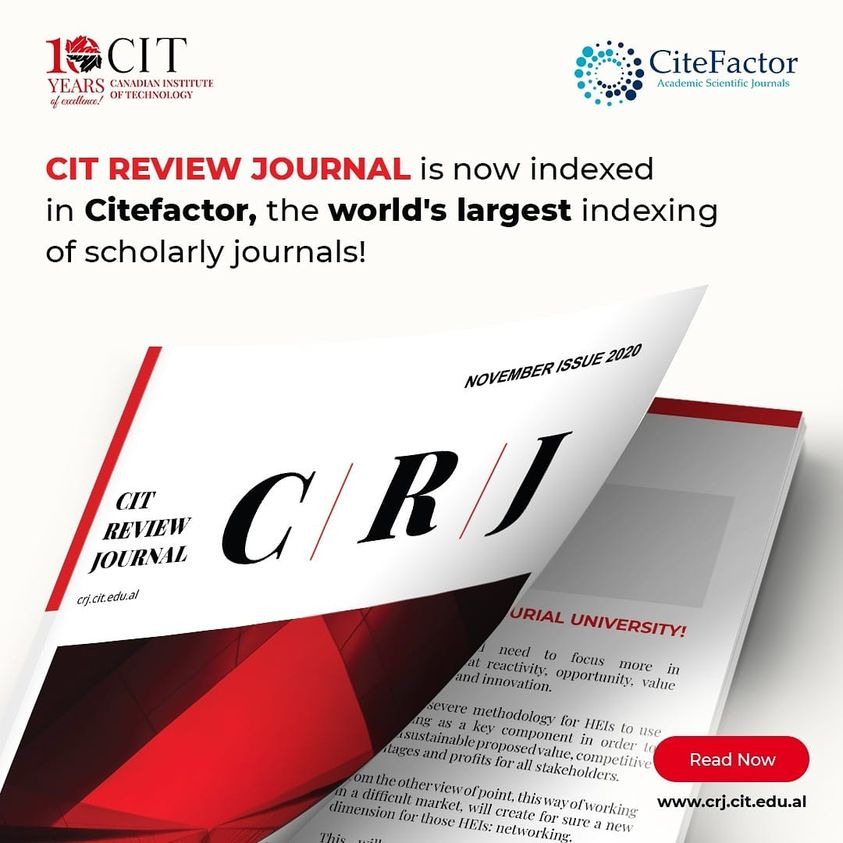 CIT Review Journal tani është indeksuar në Citefactor, indeksimi më i madh në botë i revistave shkencore!